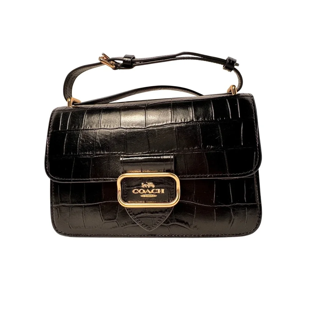 Coach Morgan crossbody black Croc embossed leather with wallet and dust bag NWOT
